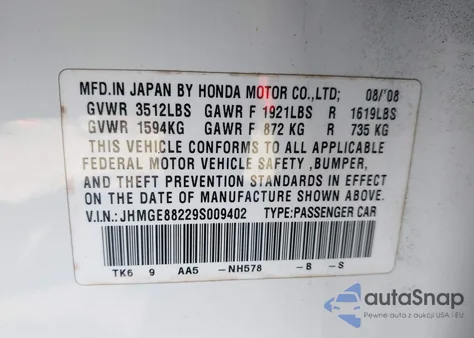 2009 Honda Fit from USA, damaged, VIN JHMGE88229S009402